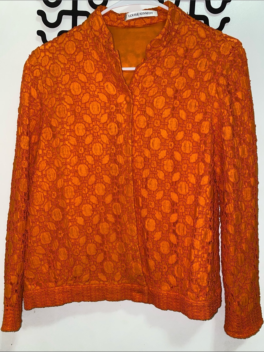 Orange Lace Collarless blazer